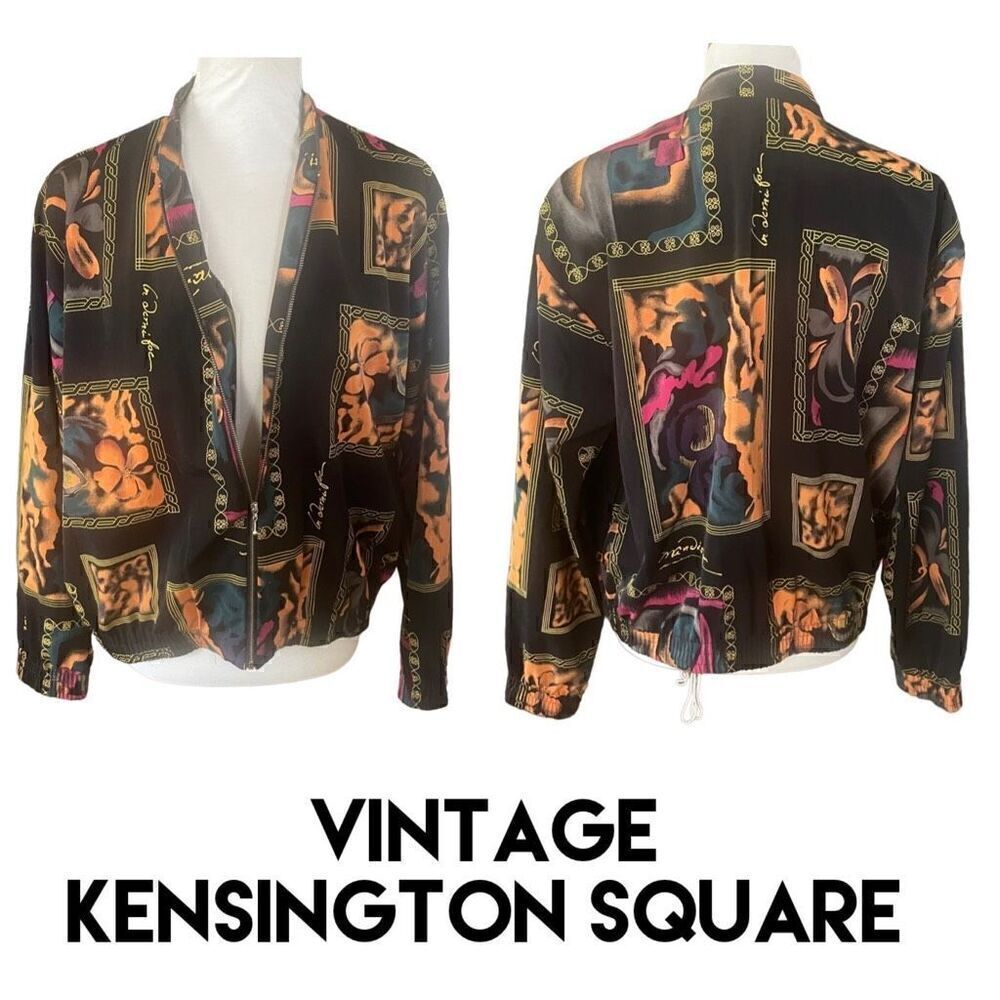 Kensington Square Vintage 80’s Multi- Color/ Abstract Floral Design Full Zip Lig